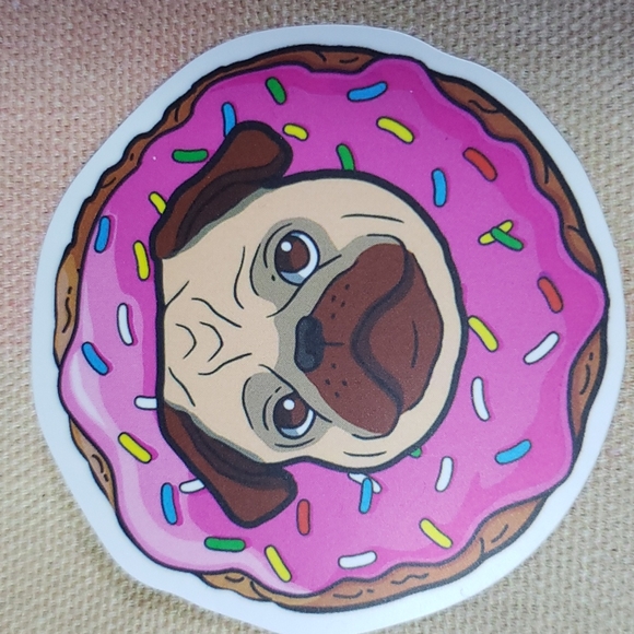 (Q) 🍩 Donut Pug Dog Sticker Doggie Dog Mom Puppy - Picture 1 of 4